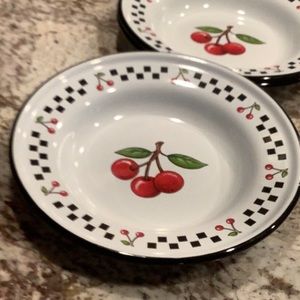 Mary Engelbreit Cherries enamelware salad plates (3)